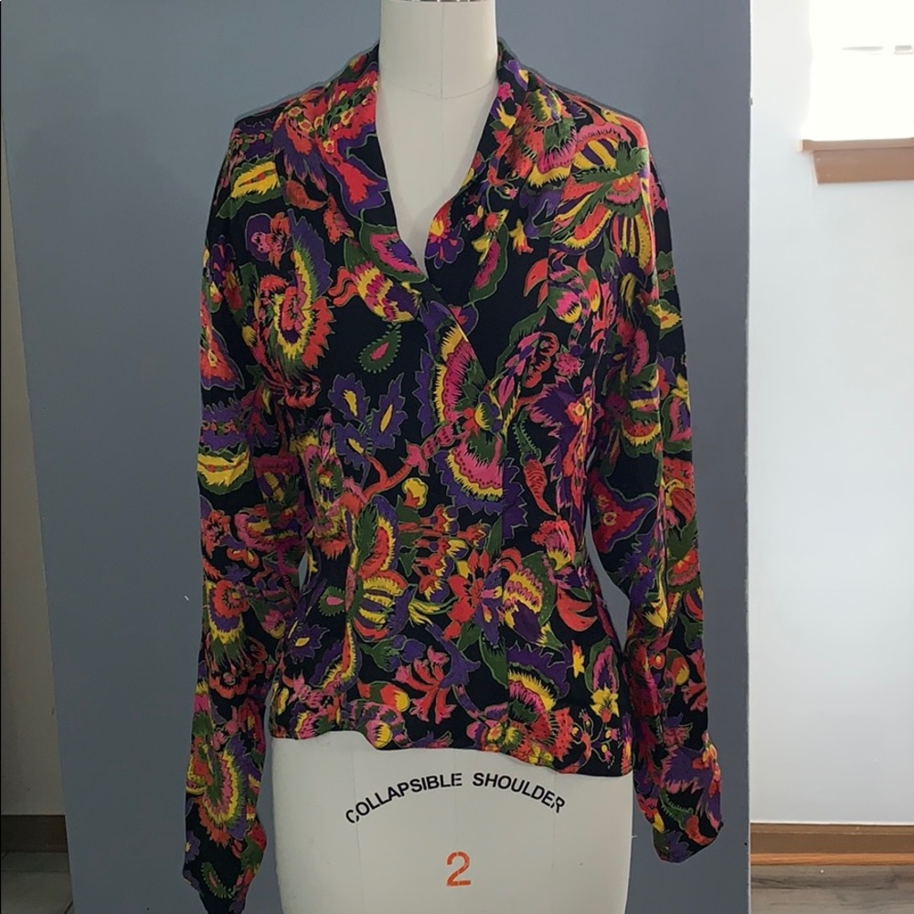 Vintage Semi Wrap Floral Print Blouse